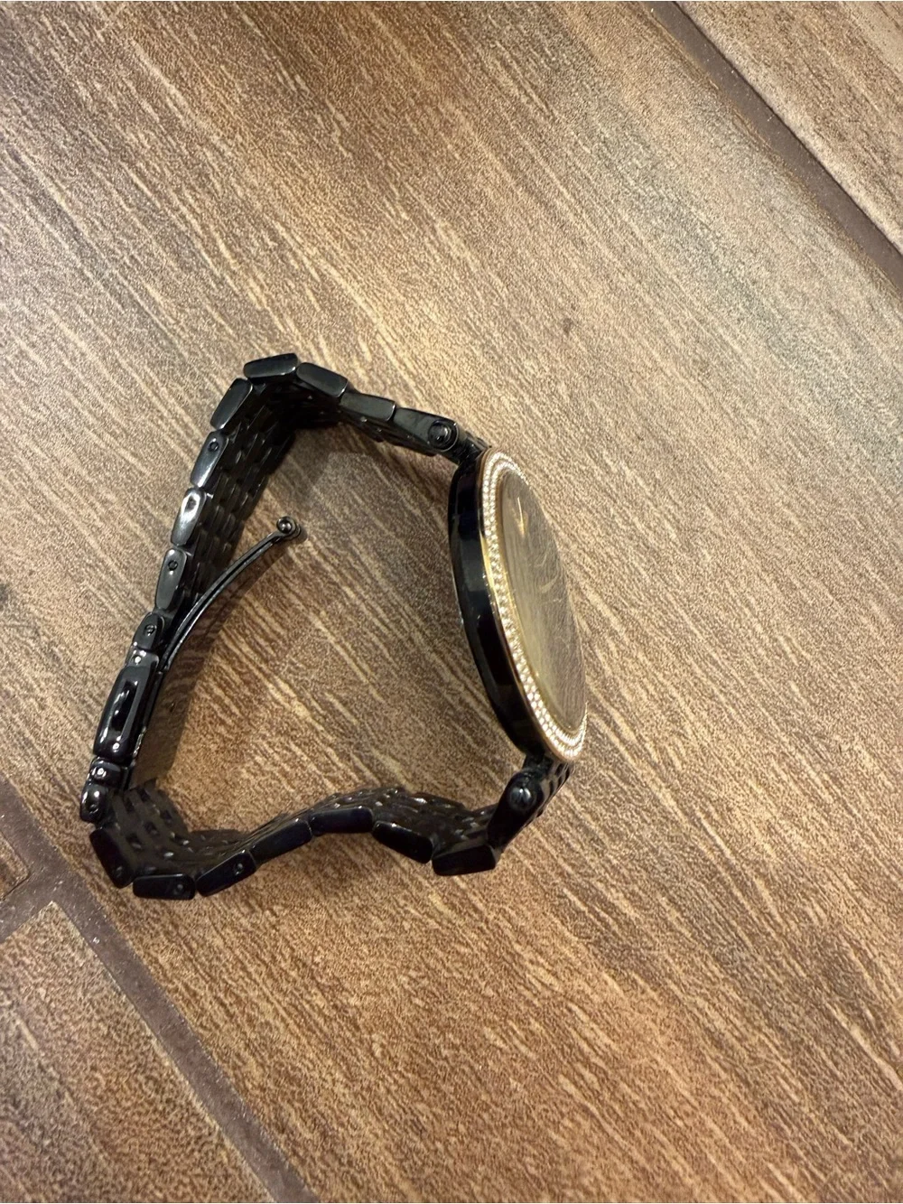 Michael Kors Black and Gold Crystal Bezel Watch